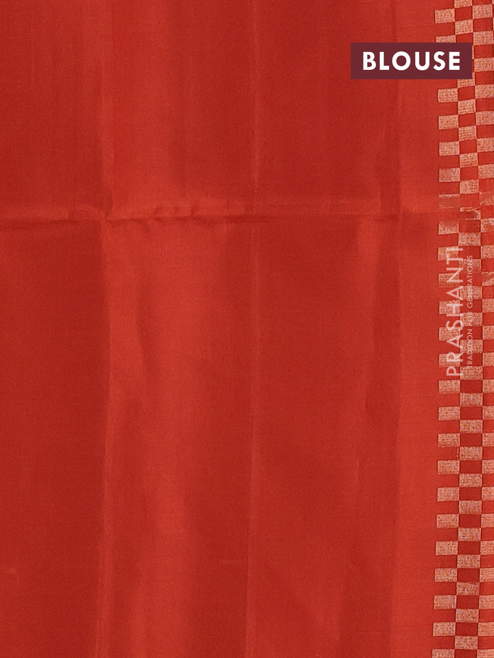 Pure soft silk saree rustic orange with allover zari stripe pattern and long zari woven border