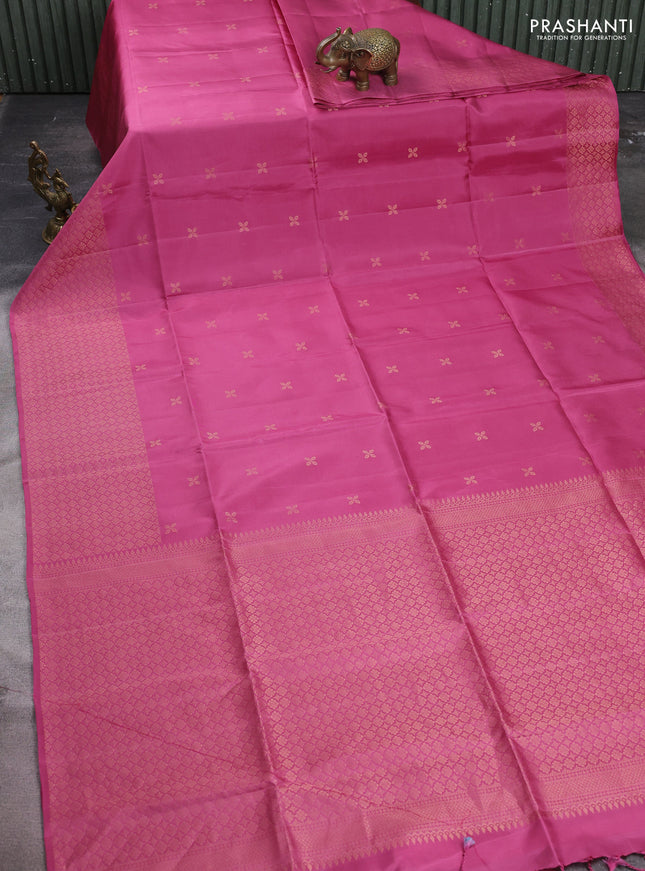 Pure soft silk saree mauve pink with zari woven buttas and zari woven border