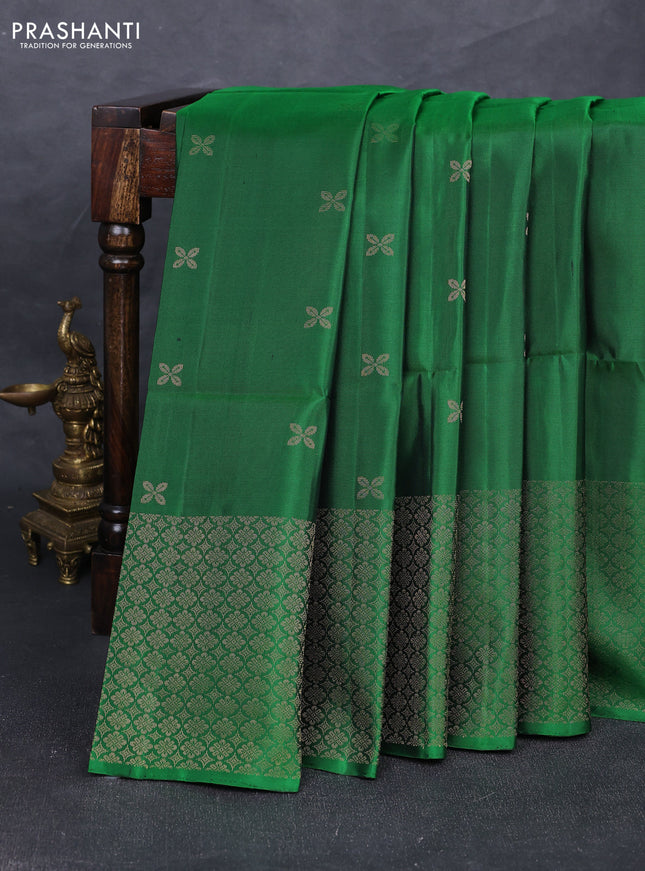 Pure soft silk saree green with zari woven buttas and zari woven border