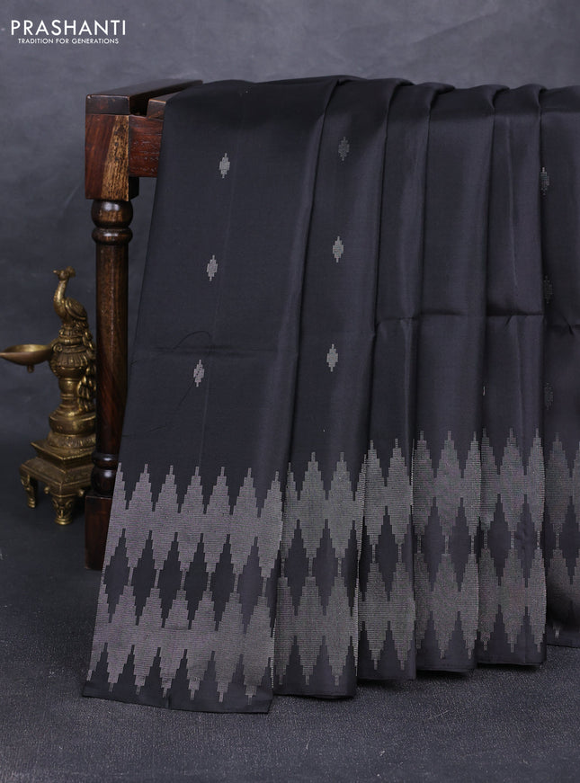 Pure soft silk saree black with allover silver zari woven buttas and silver zari woven border