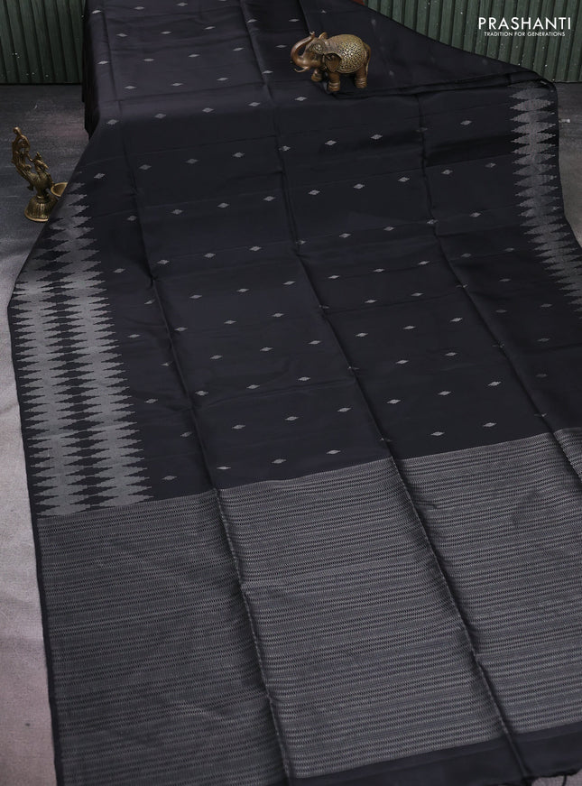 Pure soft silk saree black with allover silver zari woven buttas and silver zari woven border
