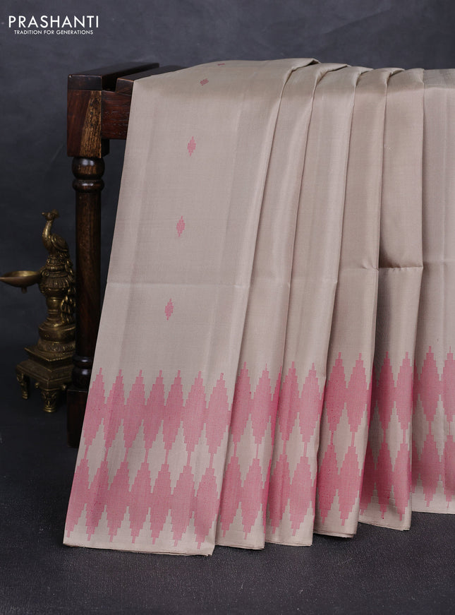 Pure soft silk saree beige with allover thread woven buttas and thread woven border