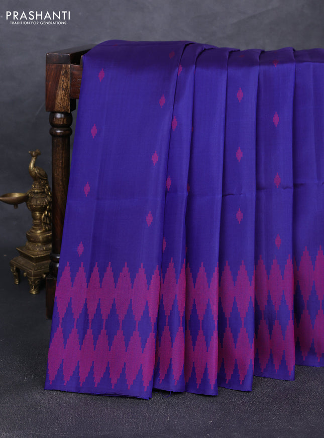 Pure soft silk saree blue with thread woven buttas and thread woven border