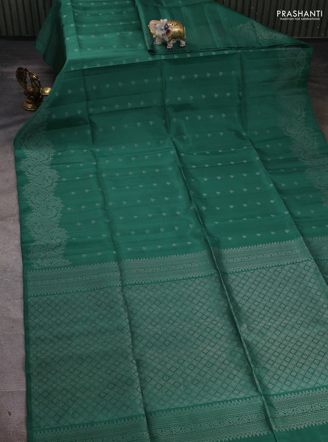 Pure soft silk saree green with allover silver zari woven buttas and silver zari woven border