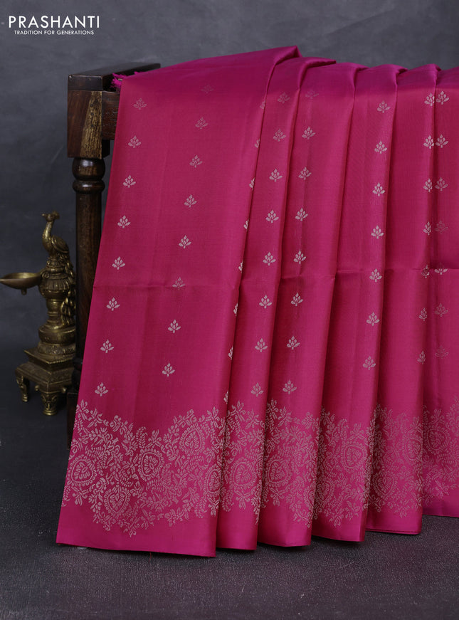 Pure soft silk saree pink with allover silver zari woven buttas and silver zari woven border