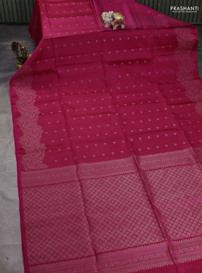 Pure soft silk saree pink with allover silver zari woven buttas and silver zari woven border