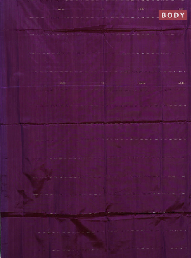 Banana pith saree purple and pastel blue with thread woven buttas in borderless style