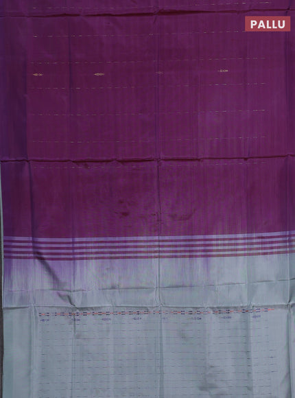 Banana pith saree purple and pastel blue with thread woven buttas in borderless style