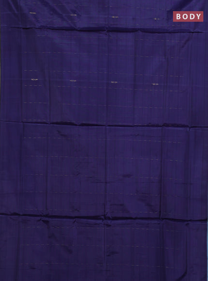 Banana pith saree navy blue and light blue with thread woven buttas in borderless style