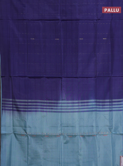 Banana pith saree navy blue and light blue with thread woven buttas in borderless style