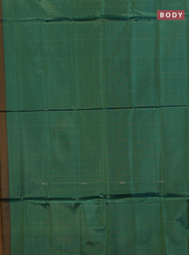 Banana pith saree green and dark mustard with thread woven buttas in borderless style