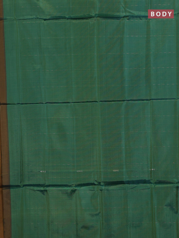 Banana pith saree green and dark mustard with thread woven buttas in borderless style