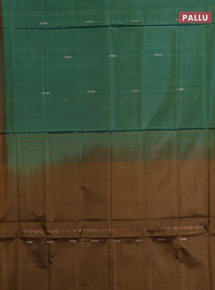 Banana pith saree green and dark mustard with thread woven buttas in borderless style