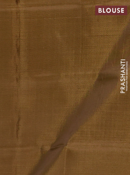 Banana pith saree green and dark mustard with thread woven buttas in borderless style