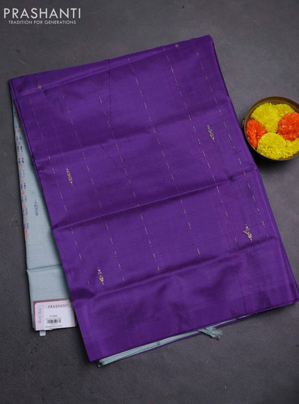 Banana pith saree violet and pastel blue with thread woven buttas in borderless style