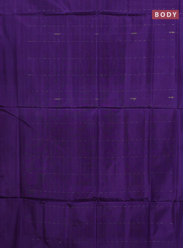 Banana pith saree violet and pastel blue with thread woven buttas in borderless style