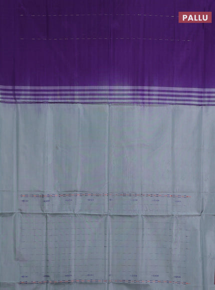 Banana pith saree violet and pastel blue with thread woven buttas in borderless style