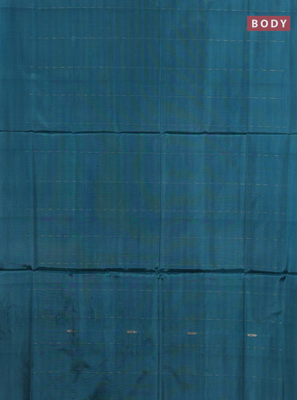 Banana pith saree teal green and mustard yellow with thread woven buttas in borderless style