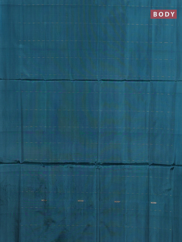 Banana pith saree teal green and mustard yellow with thread woven buttas in borderless style