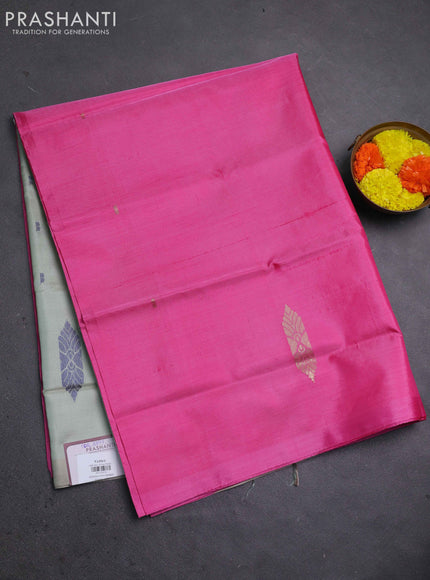 Banana pith saree light pink and mild pista green with thread woven buttas in borderless style