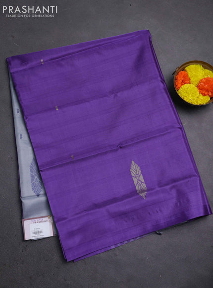 Banana pith saree violet and grey with thread woven buttas in borderless style