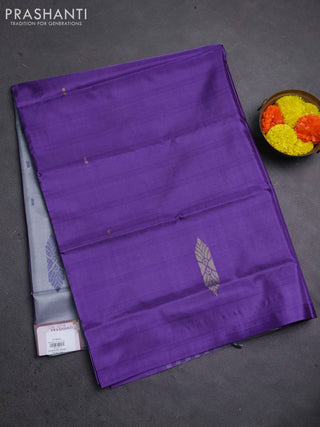 Banana pith saree violet and grey with thread woven buttas in borderless style