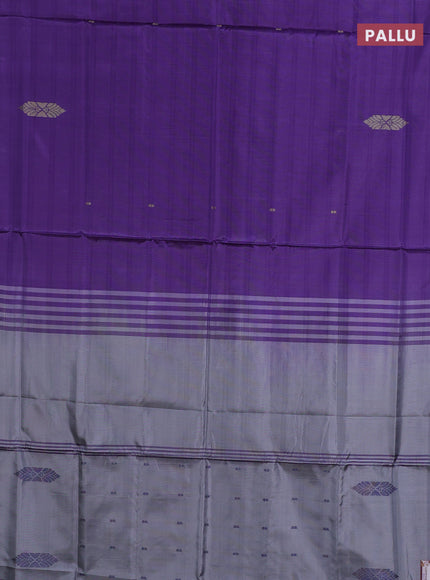 Banana pith saree violet and grey with thread woven buttas in borderless style