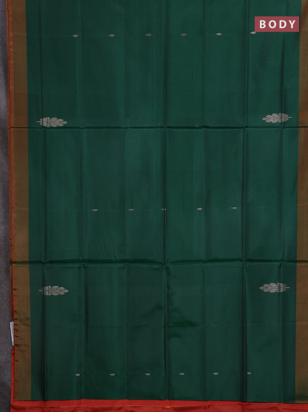 Banana pith saree green and orange with thread woven buttas and contrast border