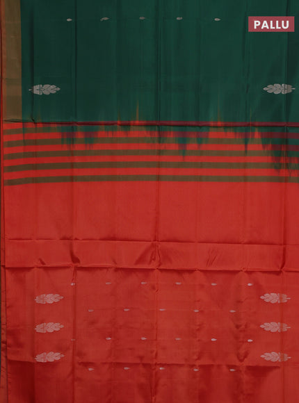 Banana pith saree green and orange with thread woven buttas and contrast border
