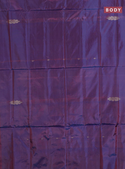 Banana pith saree dual shade of purple and teal blue with thread woven buttas in borderless style