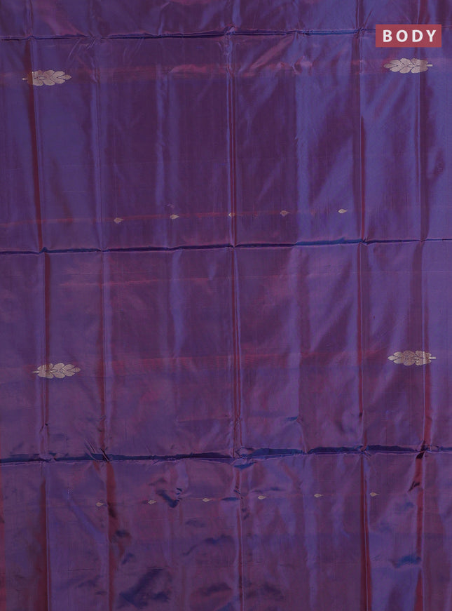 Banana pith saree dual shade of purple and teal blue with thread woven buttas in borderless style