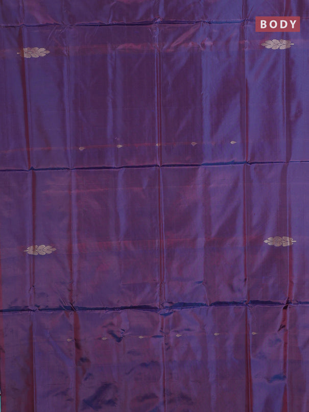 Banana pith saree dual shade of purple and teal blue with thread woven buttas in borderless style