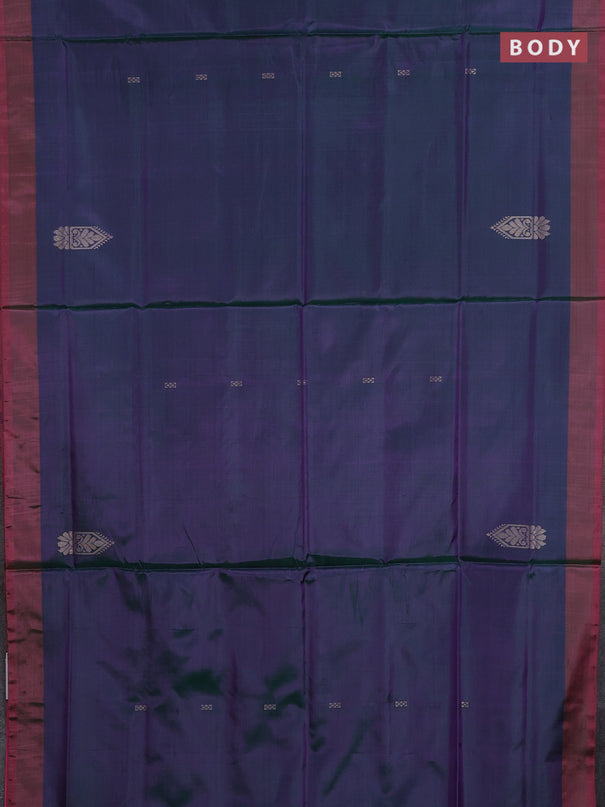 Banana pith saree dual shade of bluish green and pink with thread woven buttas in borderless style