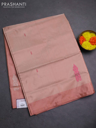 Banana pith saree sandal and peach shade with thread woven buttas and contrast border