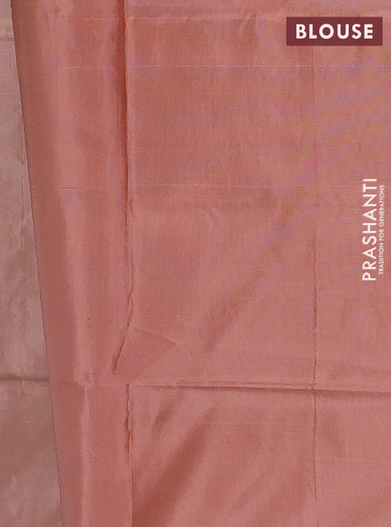 Banana pith saree sandal and peach shade with thread woven buttas and contrast border