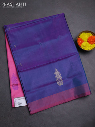 Banana pith saree dual shade of peacock green and light pink with thread woven buttas and contrast border