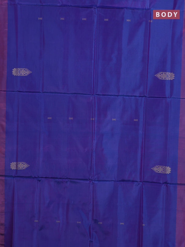 Banana pith saree cs blue and pastel pink with thread woven buttas and contrast border