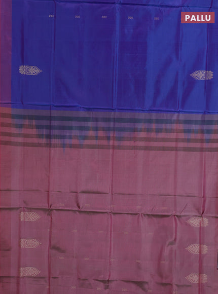 Banana pith saree cs blue and pastel pink with thread woven buttas and contrast border
