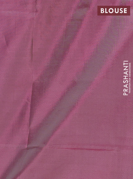 Banana pith saree cs blue and pastel pink with thread woven buttas and contrast border