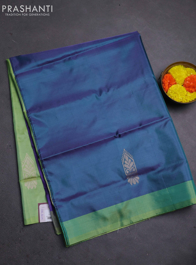 Banana pith saree peacock green and light green with thread woven buttas and contrast border