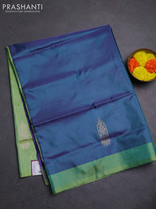Banana pith saree peacock green and light green with thread woven buttas and contrast border