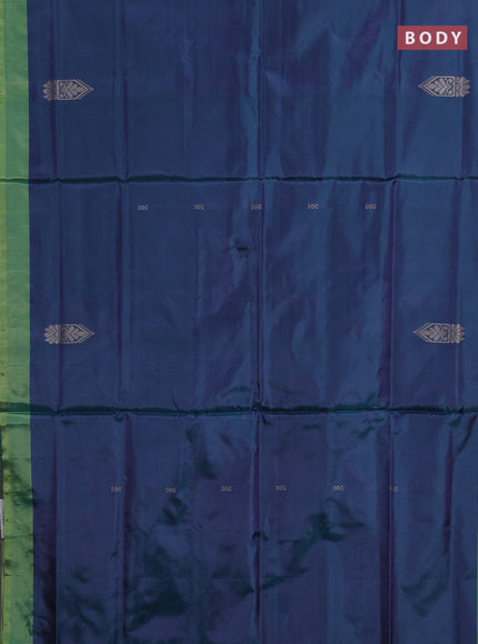 Banana pith saree peacock green and light green with thread woven buttas and contrast border