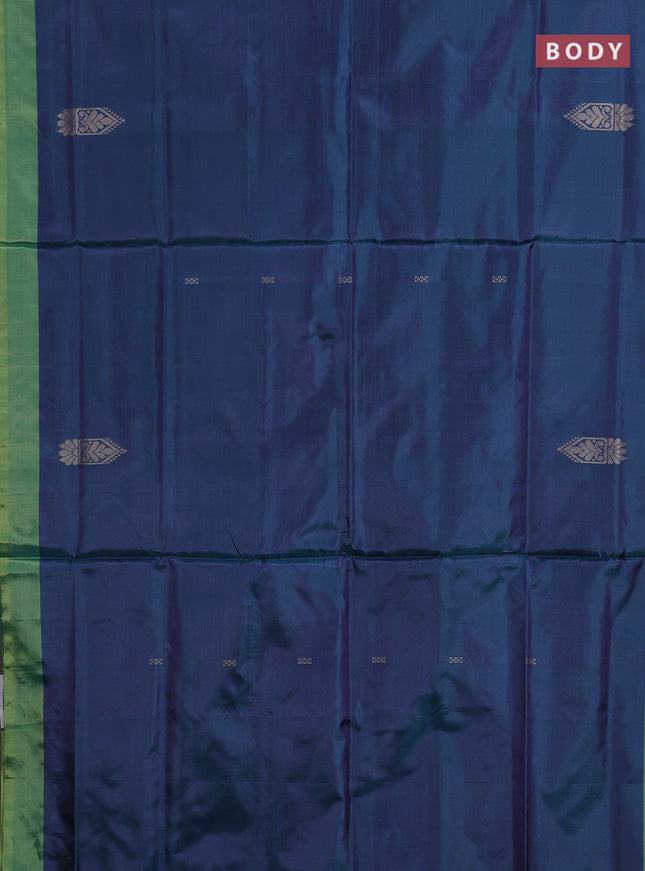Banana pith saree peacock green and light green with thread woven buttas and contrast border
