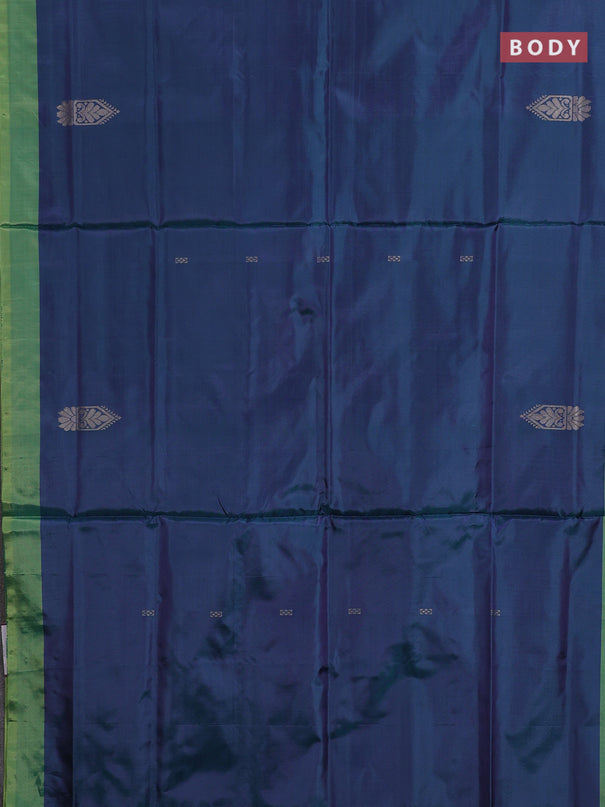 Banana pith saree peacock green and light green with thread woven buttas and contrast border