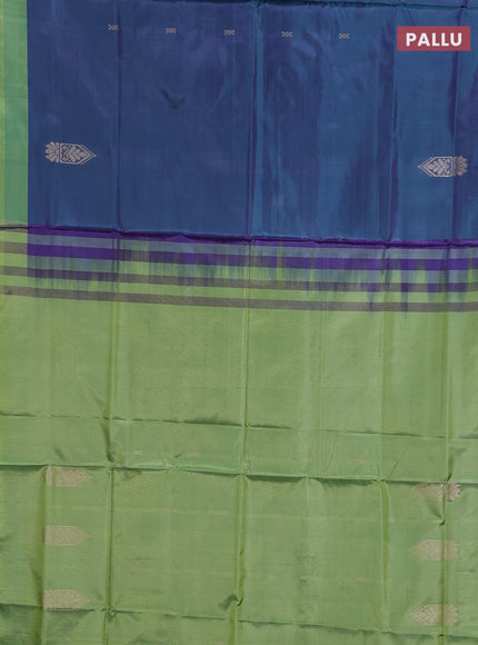 Banana pith saree peacock green and light green with thread woven buttas and contrast border