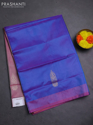 Banana pith saree cs blue and pastel pink with thread woven buttas and contrast border