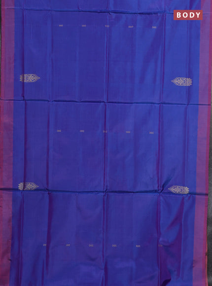 Banana pith saree cs blue and pastel pink with thread woven buttas and contrast border