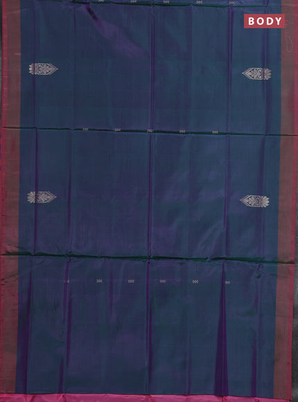 Banana pith saree peacock green and light pink with thread woven buttas and contrast border