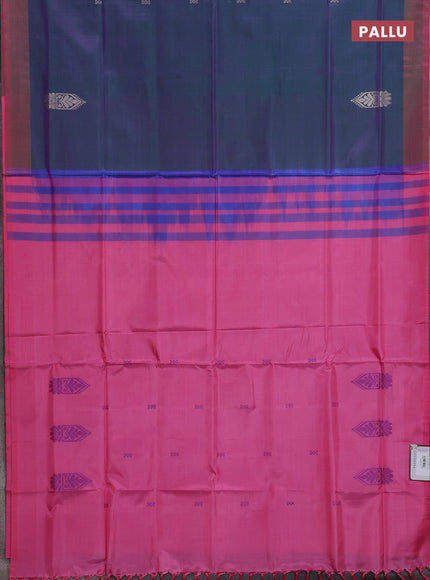 Banana pith saree peacock green and light pink with thread woven buttas and contrast border