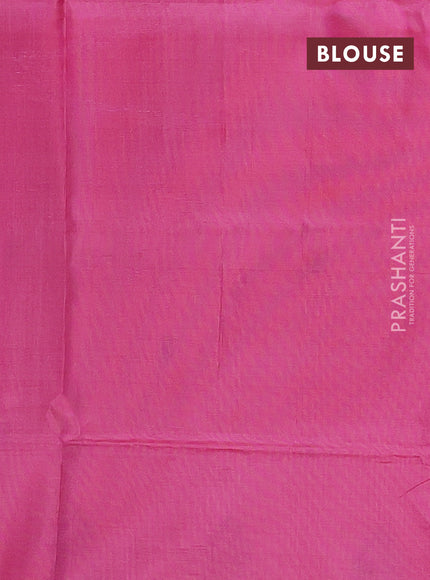 Banana pith saree peacock green and light pink with thread woven buttas and contrast border